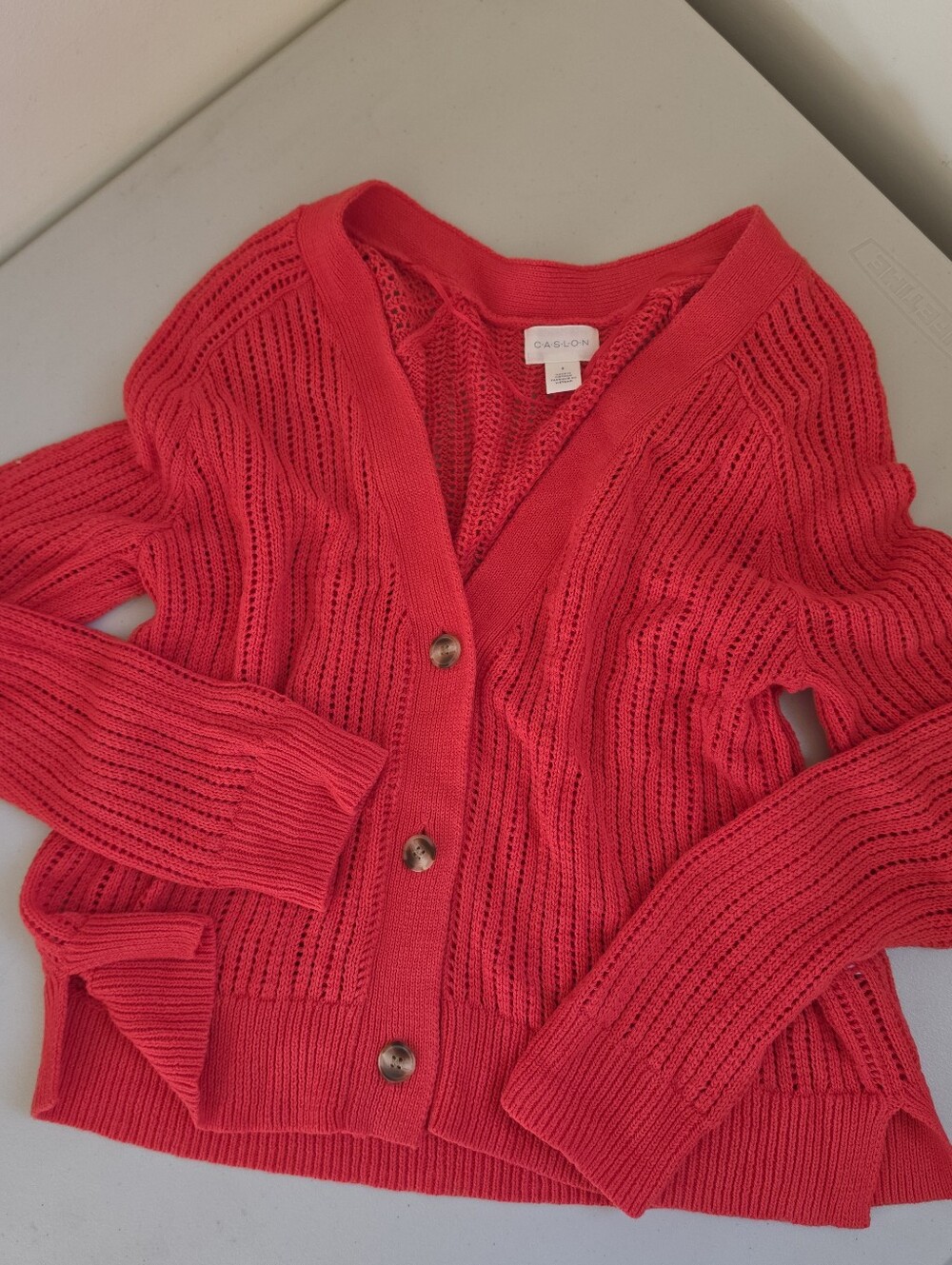 Caslon Open-Knit V-Neck Cardigan - Red
